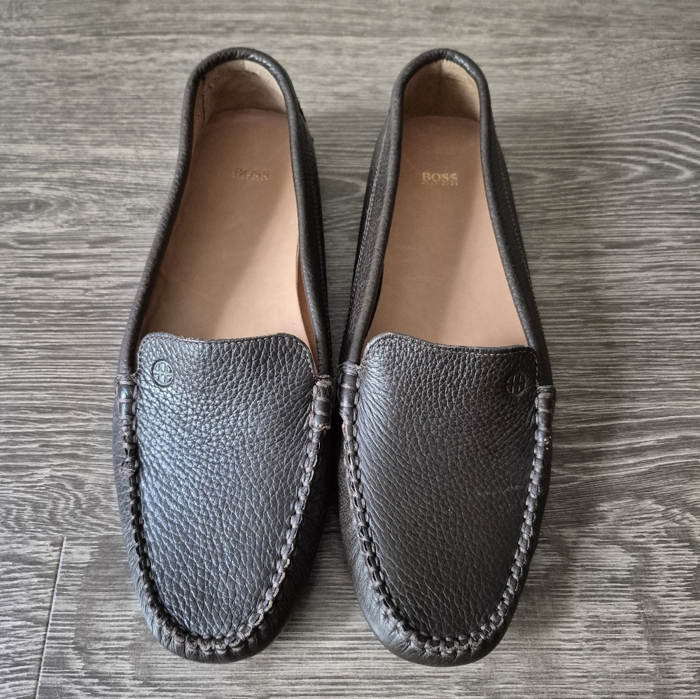 Hugo Boss Chocolate Brown Pebble Leather Loafer Size 39/8 NEW